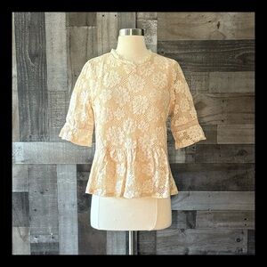 Hazel cream floral lace peplum top medium cottagecore boho chic neutral angelic